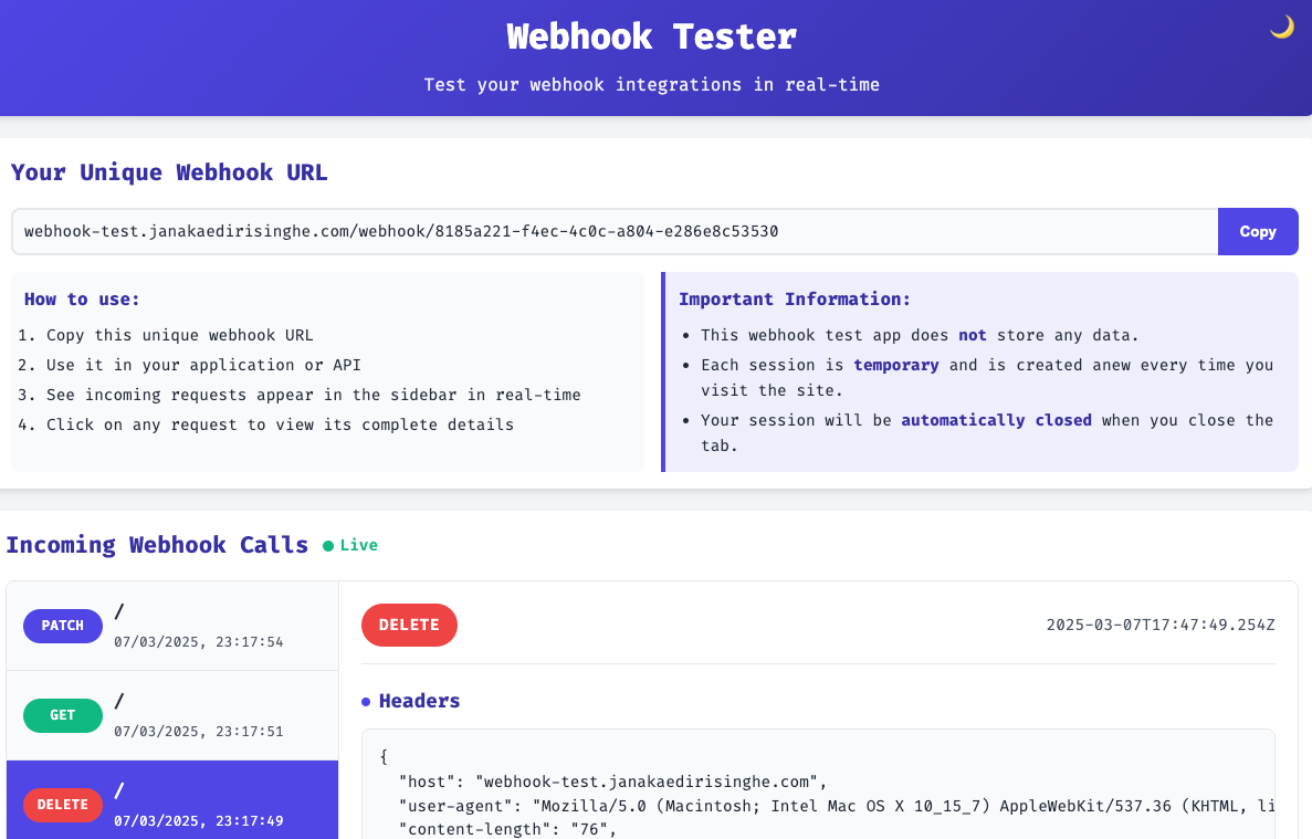 Webhook Tester by Janaka Edirisinghe